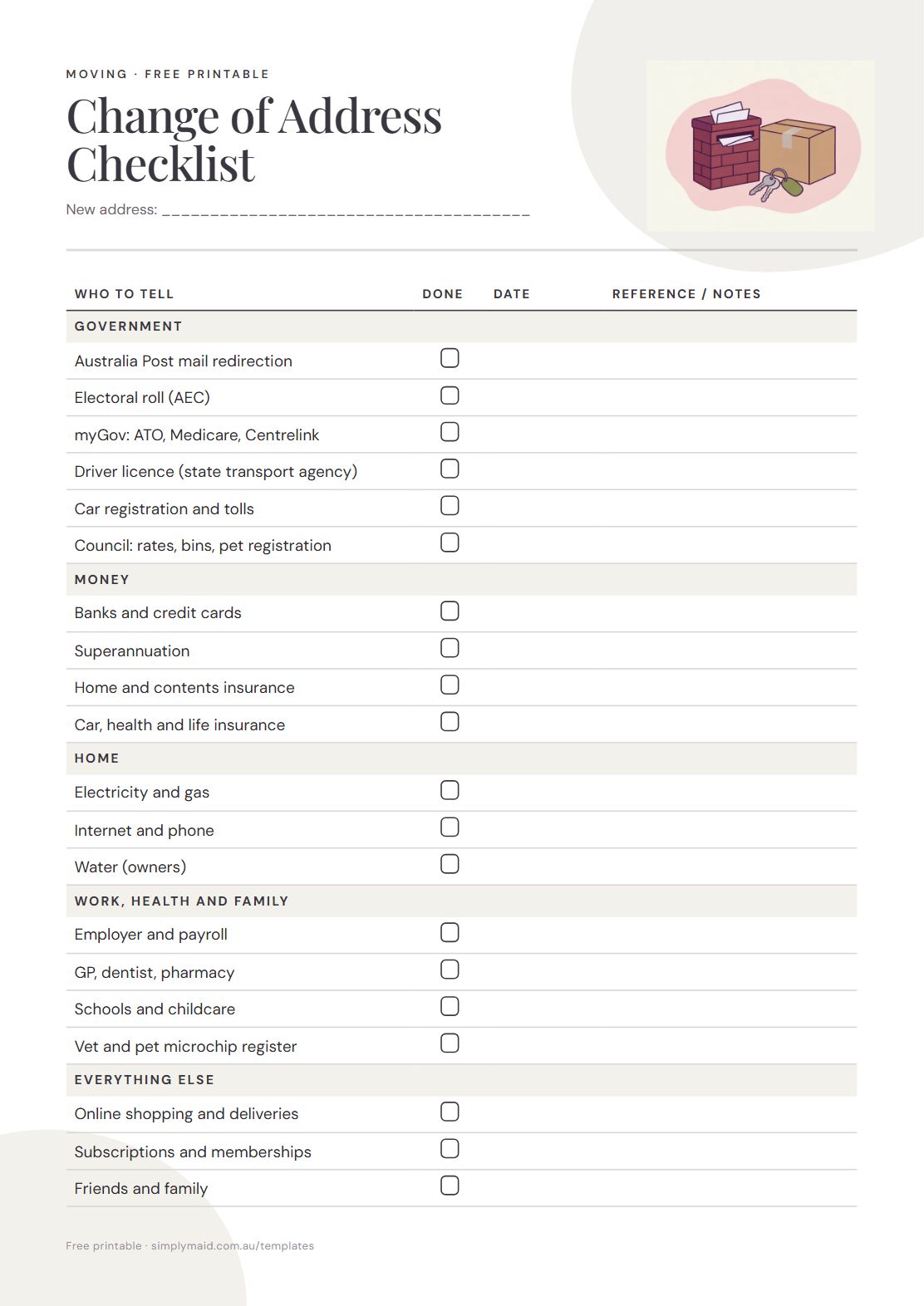 Change of Address Checklist, page 1 of 1 (Neutral)
