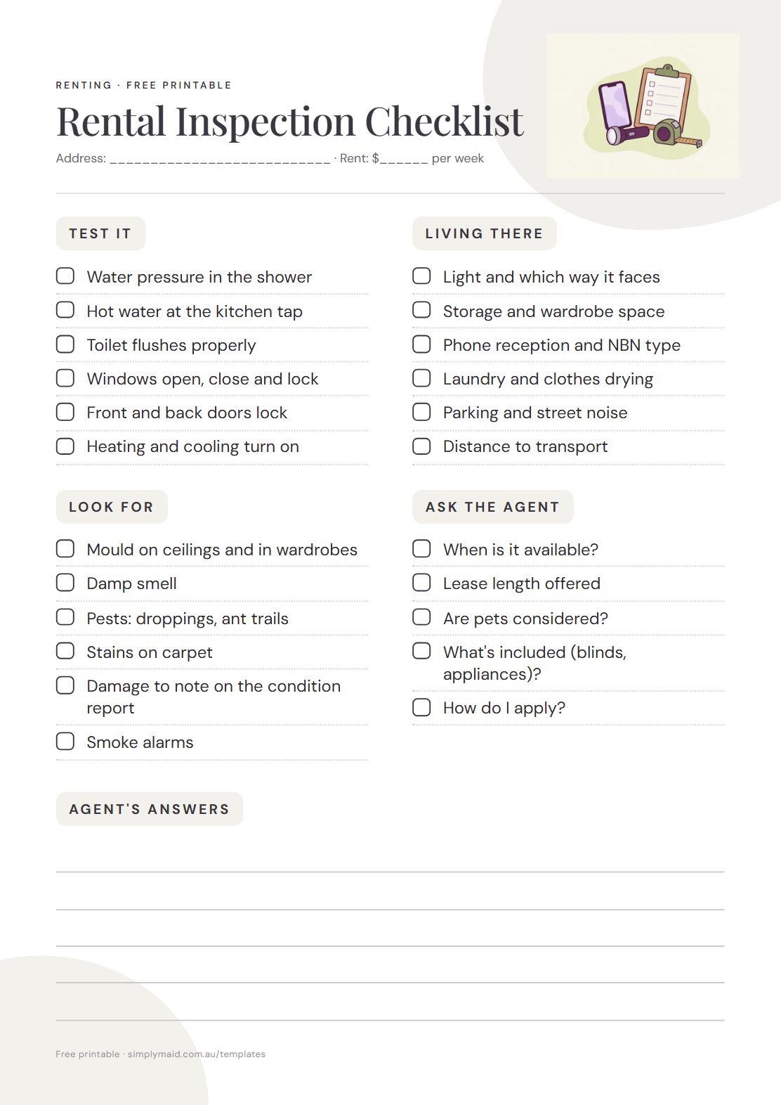Rental Inspection Checklist, page 1 of 1 (Neutral)